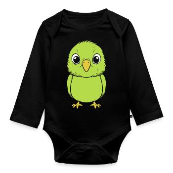 Niedlicher kleiner Wellensittich - Baby Bio-Langarm-Body - Schwarz - Vorne