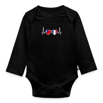 Taïwan France Vintage Heartbeat drapeau - Body Bébé bio manches longues - noir - Devant
