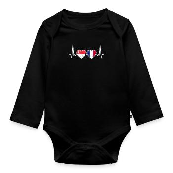 Singapour France Vintage Heartbeat drapeau - Body Bébé bio manches longues - noir - Devant