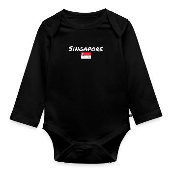 Singapore Vintage Singapur Flagge Singapurer - Baby Bio-Langarm-Body - Schwarz - Vorne