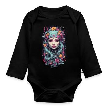 Gothique E-Girl Esthétique Occulte Streetwear Design - Body Bébé bio manches longues - noir - Devant