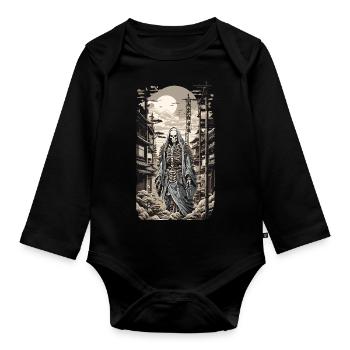 Retro Japan Yokai Skeleton Demon Ukiyo-E - Organic Longsleeve Baby Bodysuit - black - Front