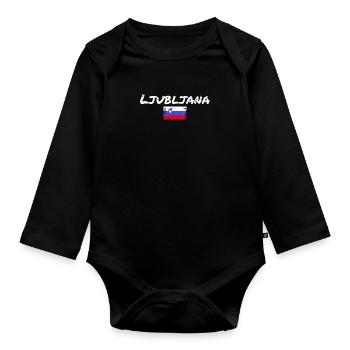 Ljubljana Vintage Slovénie drapeau slovène - Body Bébé bio manches longues - noir - Devant