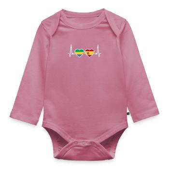 Gabon Spain Vintage Heartbeat Flag Gabonese - Organic Longsleeve Baby Bodysuit - mauve - Front
