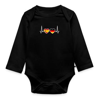 Spanien Deutschland Herzschlag Flagge Spanier - Baby Bio-Langarm-Body - Schwarz - Vorne