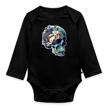 Human Skull & Flowers 7 - Organic Longsleeve Baby Bodysuit - black - Front