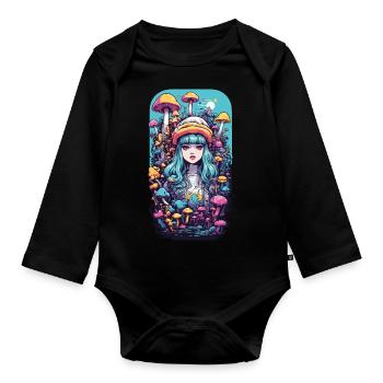 Festival Fantasy Psychedelic Goa Mushroom Girl - Organic Longsleeve Baby Bodysuit - black - Front