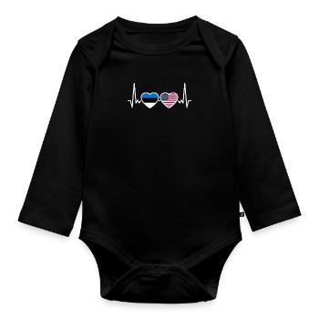 Estland USA Herzschlag Flagge Estnisch - Baby Bio-Langarm-Body - Schwarz - Vorne