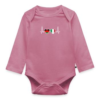 Malawi Italy Vintage Heartbeat Flag Malawian - Organic Longsleeve Baby Bodysuit - mauve - Front