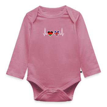 Malawi UK Heartbeat Flag British Malawian - Organic Longsleeve Baby Bodysuit - mauve - Front