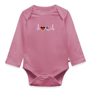 Malawi USA Vintage Heartbeat Flag Malawian - Organic Longsleeve Baby Bodysuit - mauve - Front