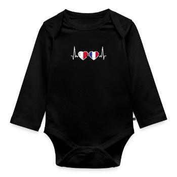 Malte France Vintage Heartbeat drapeau - Body Bébé bio manches longues - noir - Devant