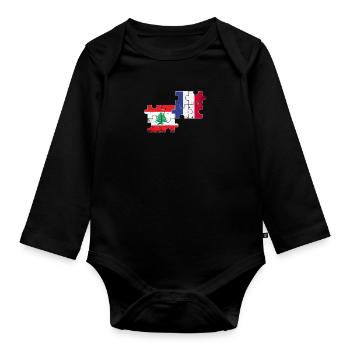Liban France Vintage Drapeau Libanais - Body Bébé bio manches longues - noir - Devant