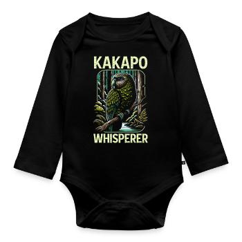 Kakapo Lover New Zealand Owl Parrot Bird - Organic Longsleeve Baby Bodysuit - black - Front