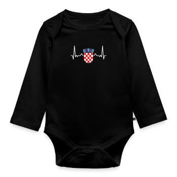 Kroatien Wappen Herzschlag Kroatische Flagge - Baby Bio-Langarm-Body - Schwarz - Vorne