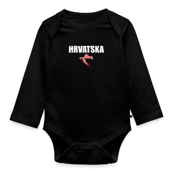 Hrvatska Vintage Croatia Map Croatian Flag - Organic Longsleeve Baby Bodysuit - black - Front