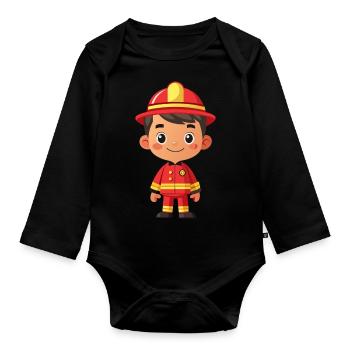 Hero in red the firefighter - Organic Longsleeve Baby Bodysuit - black - Front