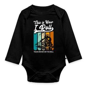 Train Railroad Workers Train Guiding Station - Organic Longsleeve Baby Bodysuit - black - Front