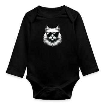 Casual cat in summer - Organic Longsleeve Baby Bodysuit - black - Front