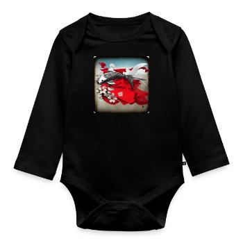 carpe koi, koi, carpe, japonais, kawaii - Body Bébé bio manches longues - noir - Devant