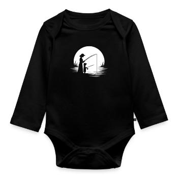 Maman et fille pêchant ensemble - Body Bébé bio manches longues - noir - Devant