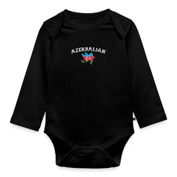 Azerbaijan Vintage Map Azerbaijan Flag - Organic Longsleeve Baby Bodysuit - black - Front