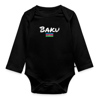 Baku Vintage Azerbaijan Azerbaijan Flag - Organic Longsleeve Baby Bodysuit - black - Front