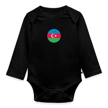 Aserbaidschan Vintage Aserbaidschanische Flagge - Baby Bio-Langarm-Body - Schwarz - Vorne