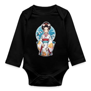 japonaise en kimono - japon - Body Bébé bio manches longues - noir - Devant