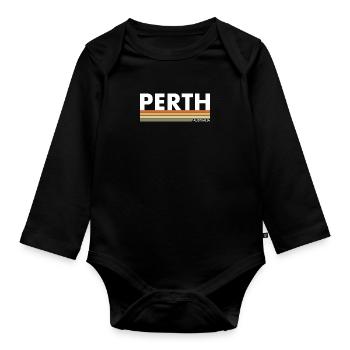 Perth Australia Retro Australien Australische - Baby Bio-Langarm-Body - Schwarz - Vorne