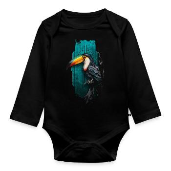 Oiseau toucan coloré dans le paradis tropical - Body Bébé bio manches longues - noir - Devant