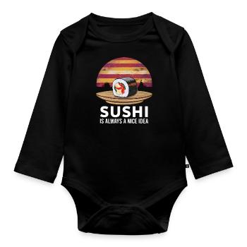Sushi On A Retro Sunset - Organic Longsleeve Baby Bodysuit - black - Front