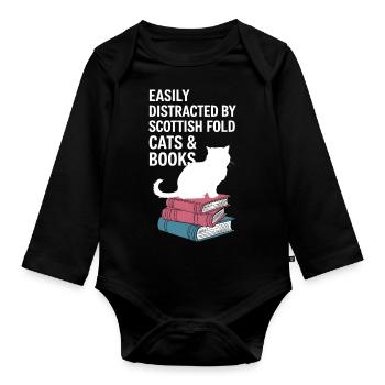 Katze Scottish Fold Geschenk - Baby Bio-Langarm-Body - Schwarz - Vorne