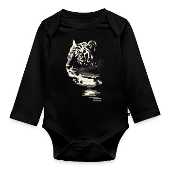 Jungle de tigres sauvages - Body Bébé bio manches longues - noir - Devant