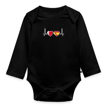 Bahrain Spanien Vintage Herzschlag Flagge Bahraini - Baby Bio-Langarm-Body - Schwarz - Vorne