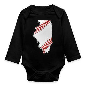 Illinois (États-Unis) | Vrai baseball | Carte - Body Bébé bio manches longues - noir - Devant
