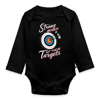 Strong women hit their targets Archery - Organic Longsleeve Baby Bodysuit - black - Front