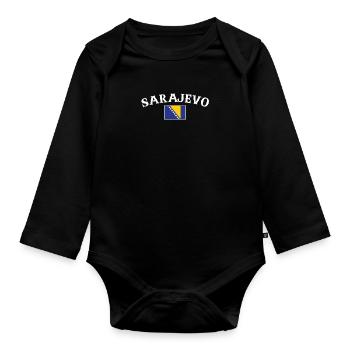 Sarajevo Bosnia Vintage Bosnian Flag Bosnian - Organic Longsleeve Baby Bodysuit - black - Front