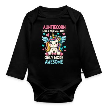 Tante, Tante, Licorne - Body Bébé bio manches longues - noir - Devant