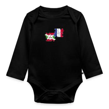 Burundi France Vintage Drapeau Burundais - Body Bébé bio manches longues - noir - Devant