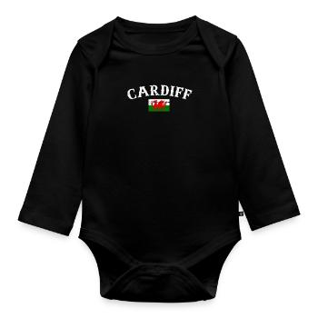 Cardiff Wales Vintage Walisische Flagge Waliser - Baby Bio-Langarm-Body - Schwarz - Vorne