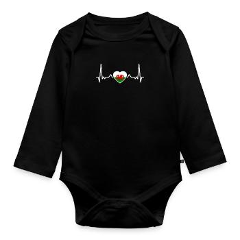 Wales Herzschlag Walisische Flagge Waliser - Baby Bio-Langarm-Body - Schwarz - Vorne