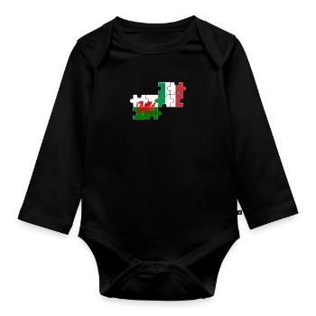 Wales Italy Flag Italians Welsh - Organic Longsleeve Baby Bodysuit - black - Front