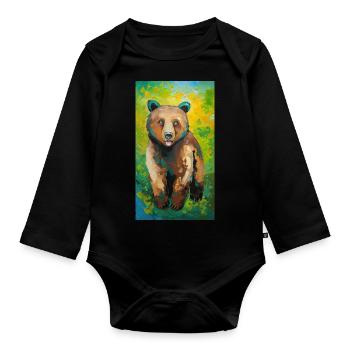 Bear Painting Bär Gemälde - Baby Bio-Langarm-Body - Schwarz - Vorne