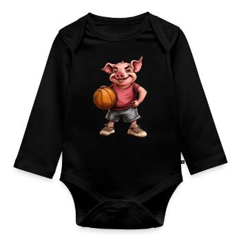 Basketball Pigs - Organic Longsleeve Baby Bodysuit - black - Front