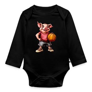 Pigs Basketball Player / Basketball Pig - Organic Longsleeve Baby Bodysuit - black - Front