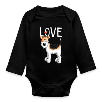 Foxterrier In Love - Lustig - Liebe - Geschenk - Baby Bio-Langarm-Body - Schwarz - Vorne