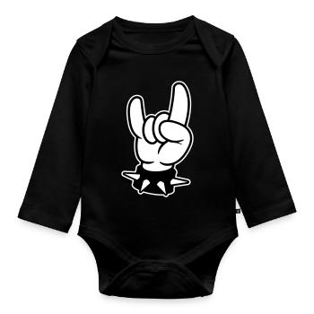 metal hand rock - Baby Bio-Langarm-Body - Schwarz - Vorne