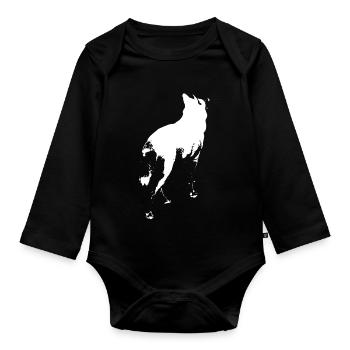 Husky stands shadow figure white - Organic Longsleeve Baby Bodysuit - black - Front