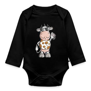 Cool cow with sunglasses - Organic Longsleeve Baby Bodysuit - black - Front